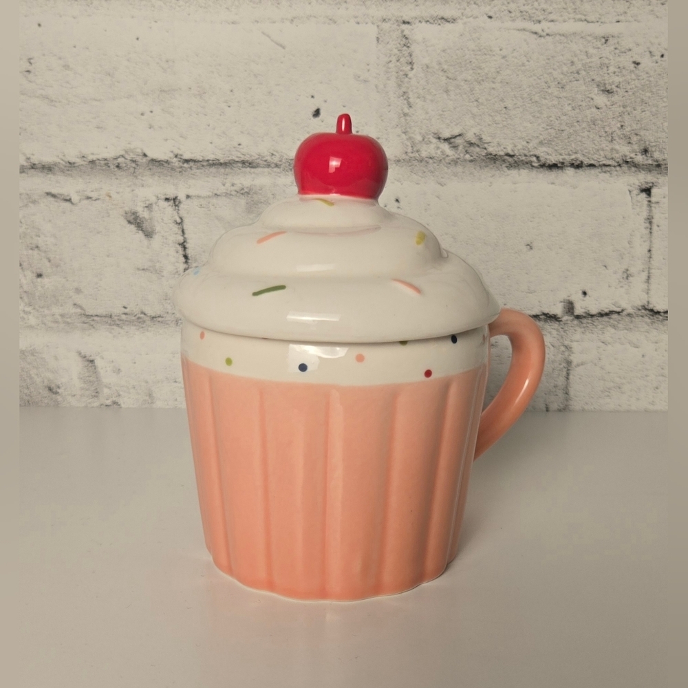Indigo Cupcake Mug With Lid Pink Ceramic Sprinkle Dessert Mug Cute